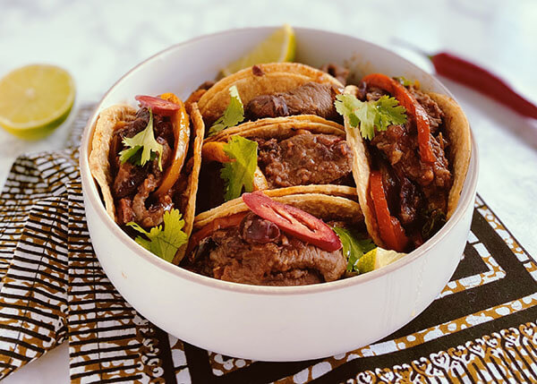 Smoked beef and red bean tacos
