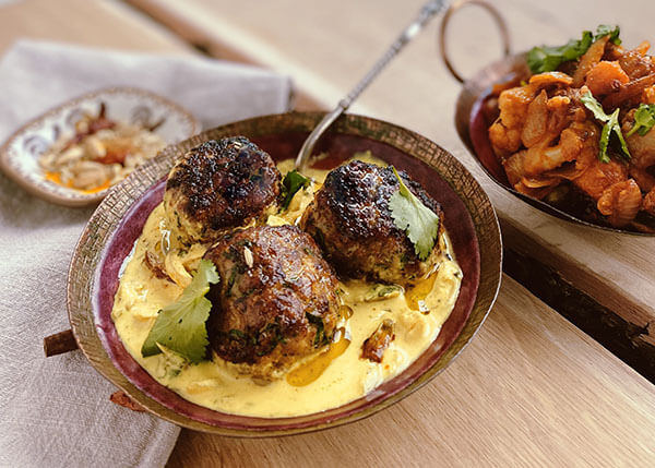 Chicken and vegetable balls with Madras curry