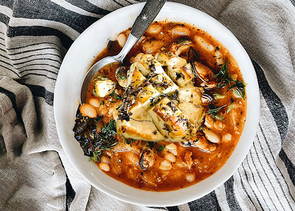 Cassoulet with caramelised halloumi, white beans, and winter vegetables