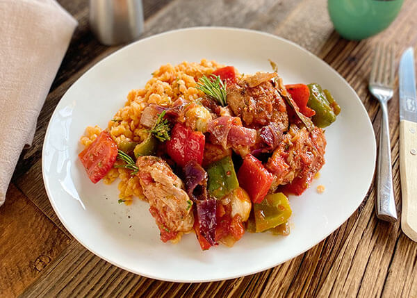 Poulet basquaise, lentilles corail