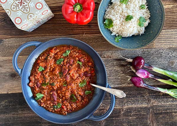 Chili con Carne, white rice