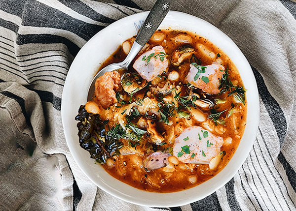 Cod and shrimp cassoulet with white beans, winter vegetables