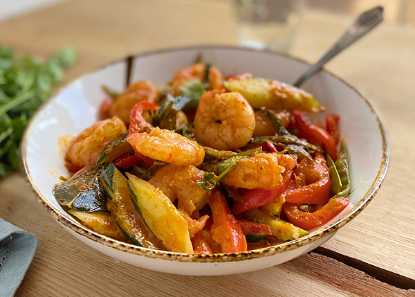 Thai Coconut Curry Shrimp with Sautéed Vegetables