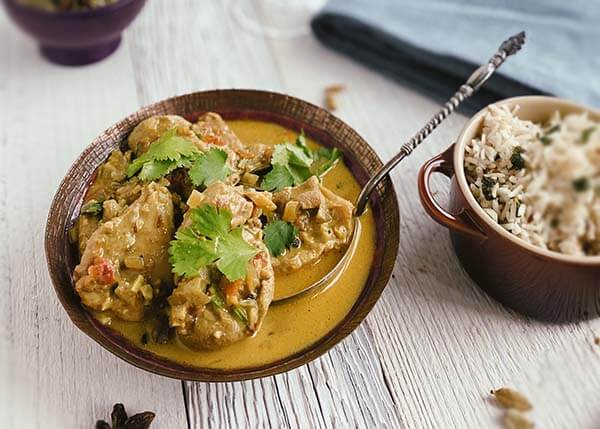 Geflügelcurry „Chennai“, Reis nach indischer Art