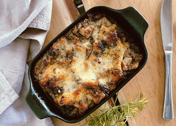 Forest mushroom lasagne with a drizzle of truffle oil