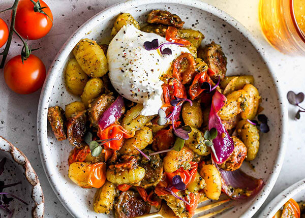 Gnocchi with homemade pesto and burrata