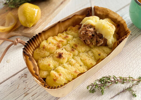 Lamb parmentier with onions and lemon confit, potato and chervil mousseline