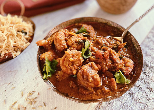 Curry de crevette Madurai, riz au lait de coco