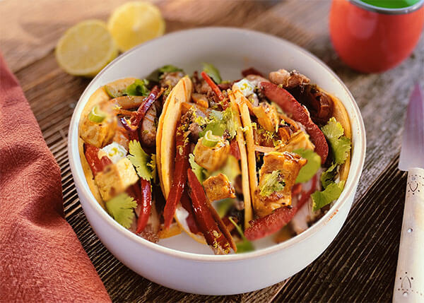 Tempeh Fajitas, Paprika rote Bohnen mit süßem Chili