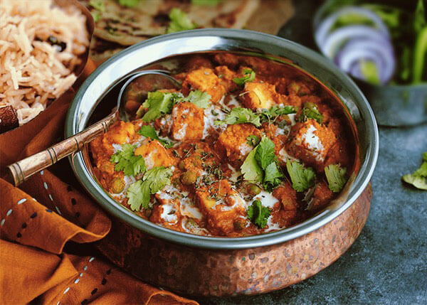 Madurai tofu curry, rice with coconut milk