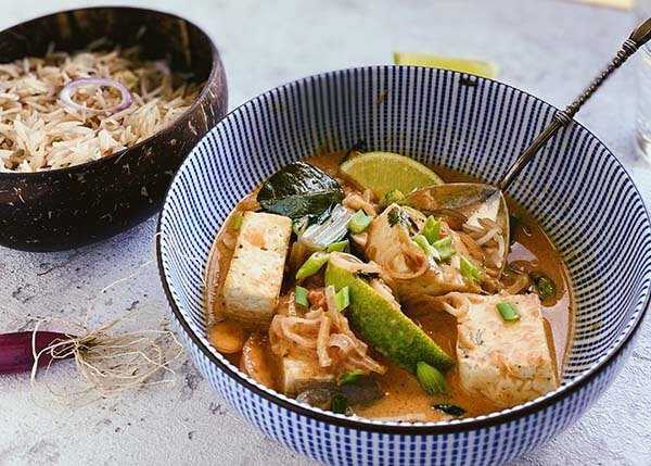 Thai red curry with tofu and aromatic rice