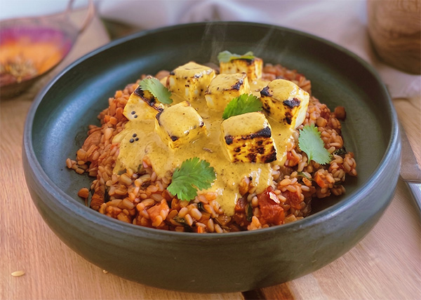 Urid dal, coconut paneer curry