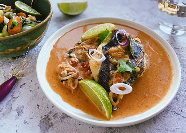 Habilut red thai curry with sautéed vegetables