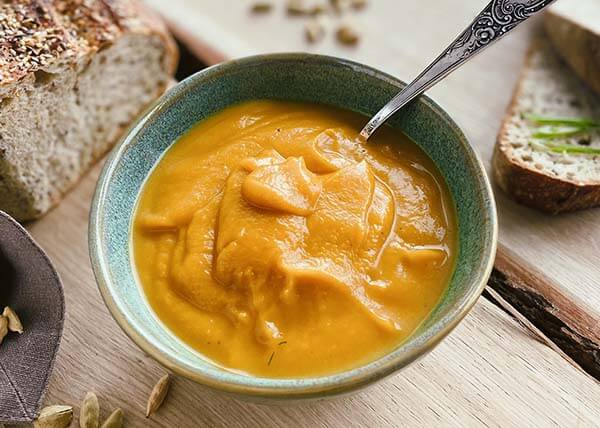 Creamy butternut soup flavoured with cardamom