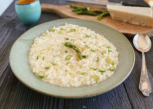 Green asparagus risotto and authentic parmesan cheese