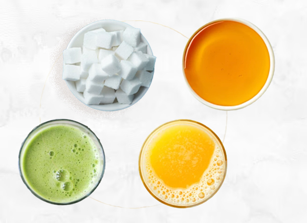 OUT simple carbs: honey, sugar, and juices