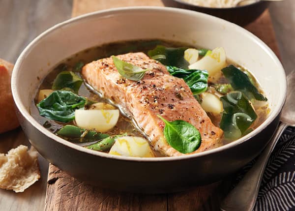 Salmon in fish and navets broth